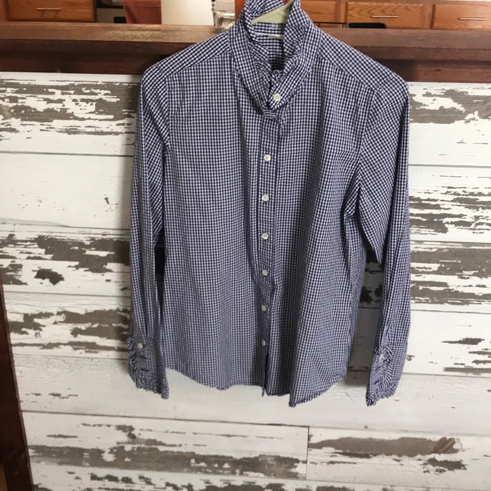 Blue & White check ruffle blouse-j crew